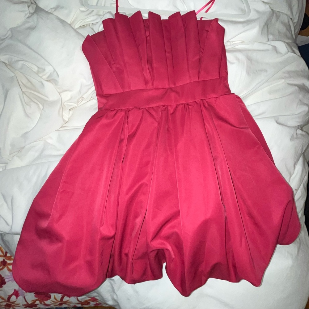 DO+BE Red Pleated Strapless Dress S